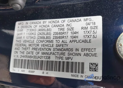 2018 Honda Cr-V Lx z USA, uszkodzony, nr VIN 2HKRW6H30JH211338